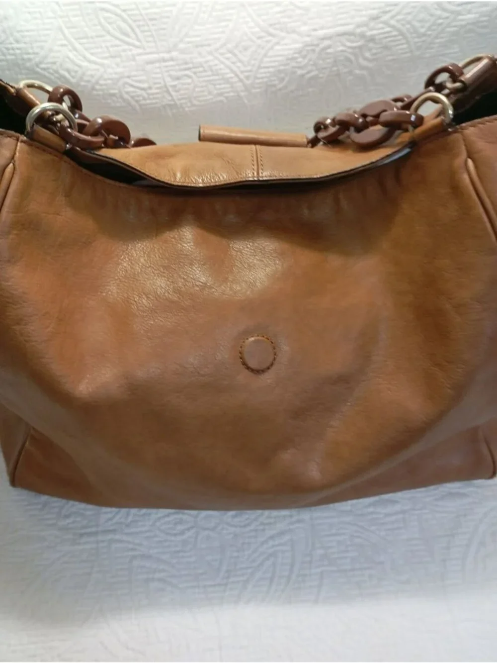 Banana Republic Brown Leather Chain Strap Tote Handbag Silver  Stylish Functiona